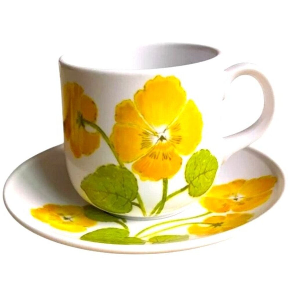 Vtg NORITAKE Japan "Flower Time" Pattern Cup and Saucer Yellow Floral China EUC
